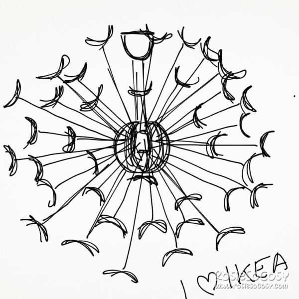 A quick sketch of a Maskros lamp from IKEA. It represents a dandelion at the end stage, where it's a seed head, before the little seeds fly away.