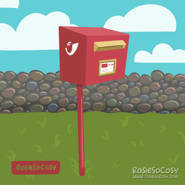 An illustration of a red mail box from the Bouillon region in Belgium.
