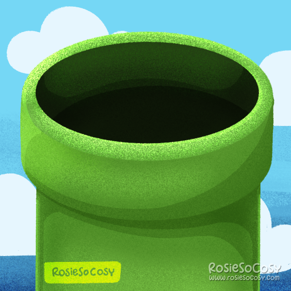 Illustration of a green warp pipe from the Super Mario games.