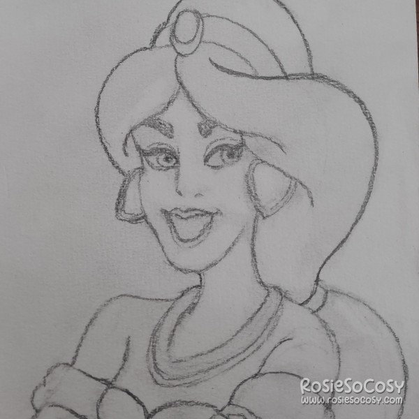 A pencil sketch of Jasmine from Aladdin.