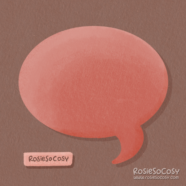 A pink speech bubble, without any text.