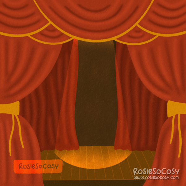 An illustration of a stage in a classic theatre