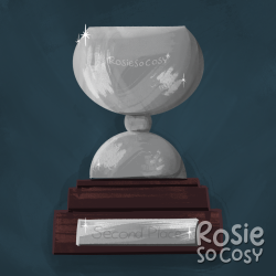 An illustration of a silver, second place trophy cup.