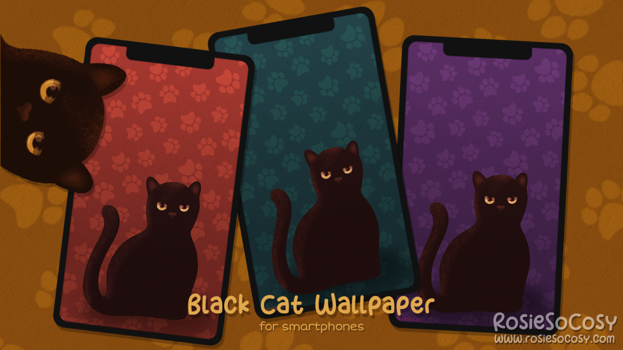 "Salem" Black Cat. Smartphone Mobile Phone Wallpaper (1080x1920). Original Version. Created by RosieSoCosy aka Rosana Kooymans
