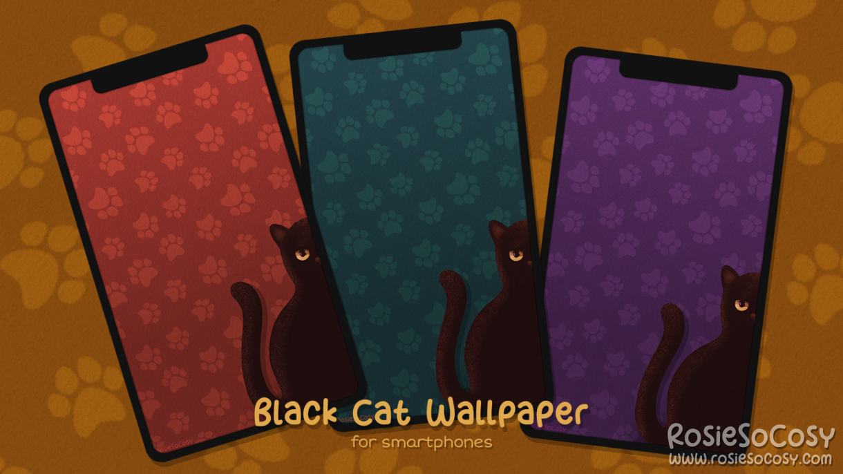 "Salem" Black Cat. Smartphone Mobile Phone Wallpaper (1080x1920). Right Version. Created by RosieSoCosy aka Rosana Kooymans