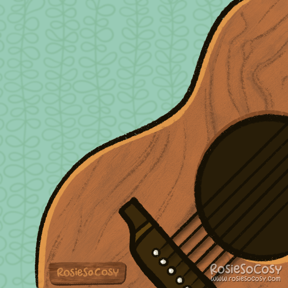 An illustration of (part of) an acoustic guitar.