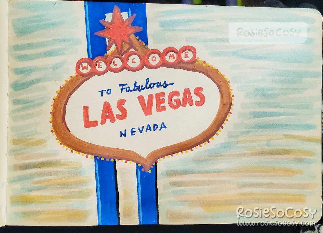 Drawing of the typical and famous Welcome signs in Las Vegas.