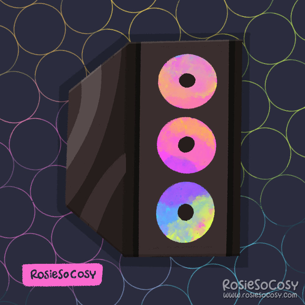 Illustration of a glass Corsair PC case with three RGB fans at the front.