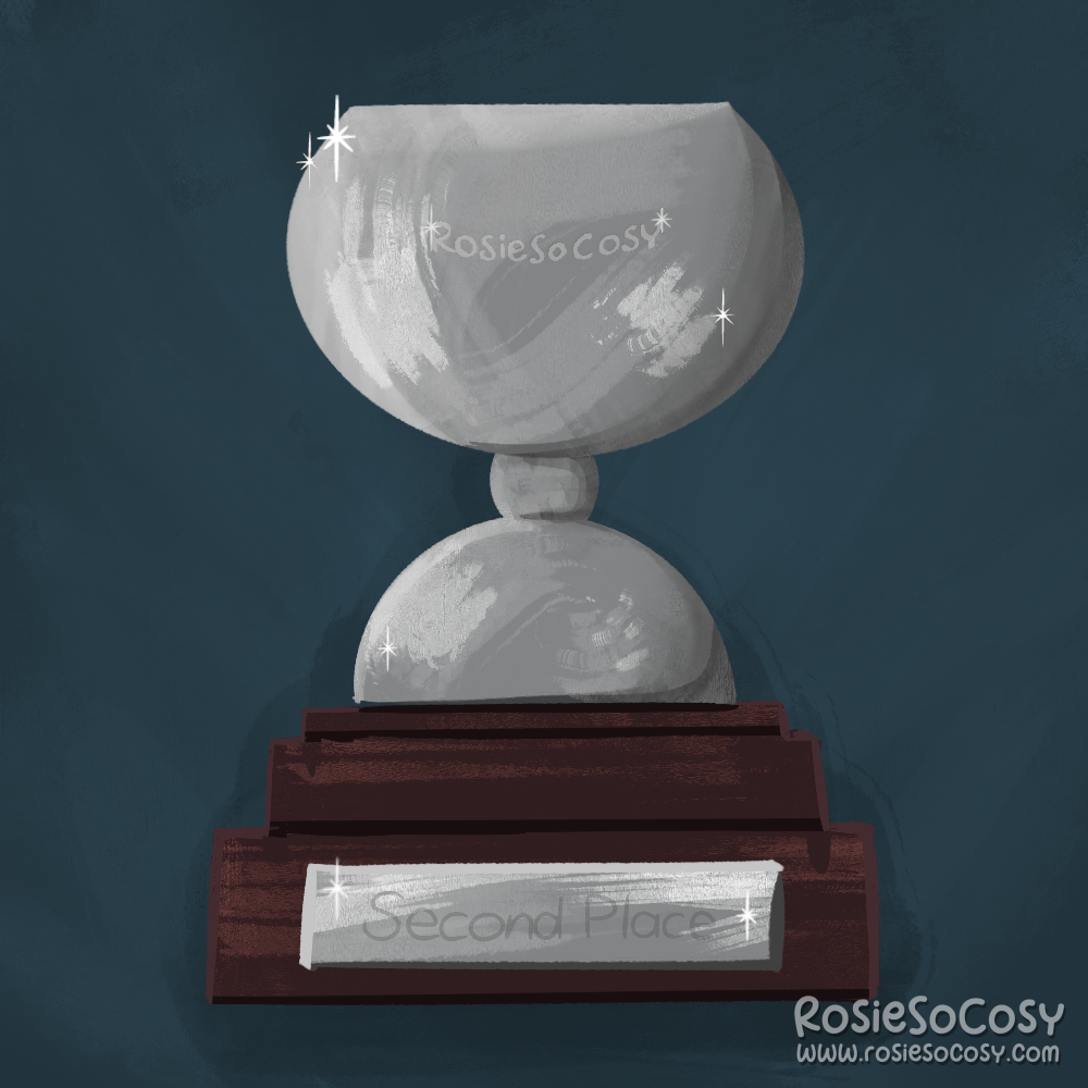 An illustration of a silver, second place trophy cup.