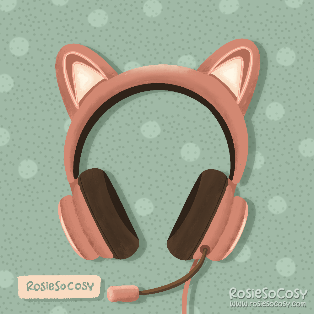 An illustration of pink headphones. The Razer Kraken Kitty headphones.