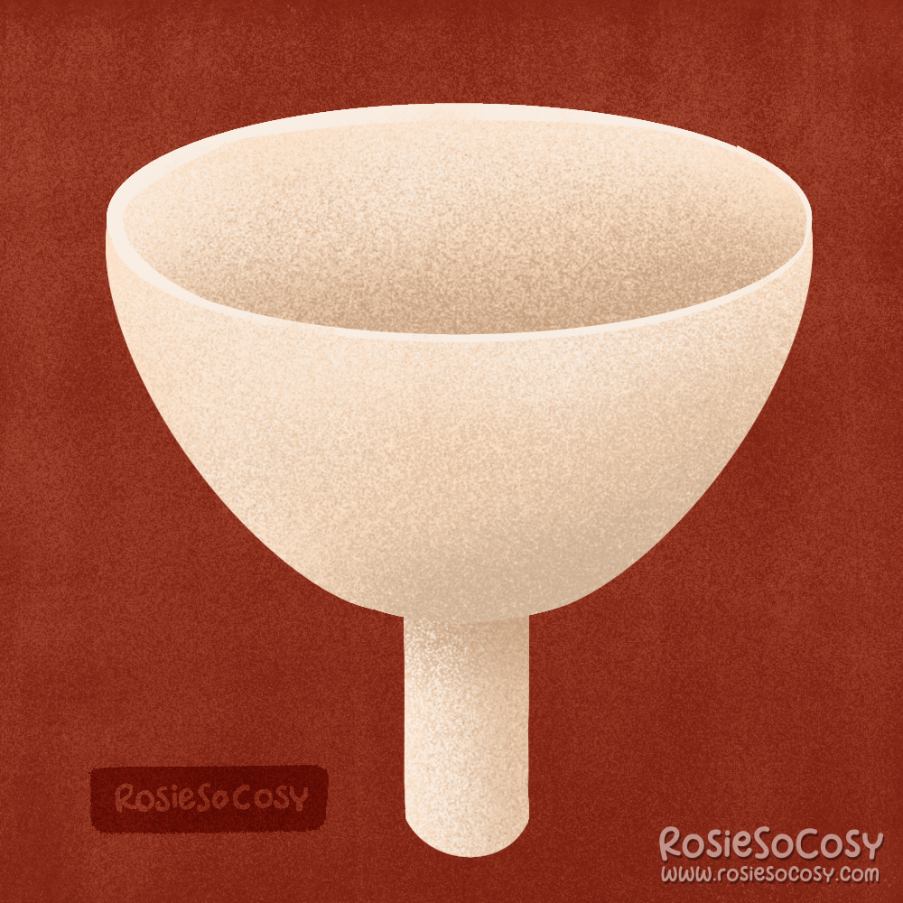 An illustration of a funnel, as seen in kitchens and garages. It's a very plain and simple cream coloured funnel. Nothing special. Just practice for shading and such.