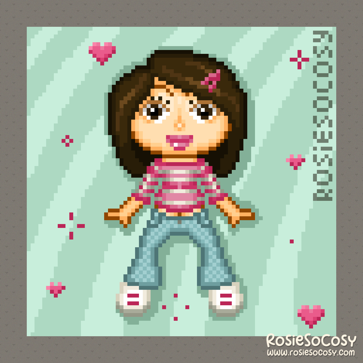 Bambino doll I created some time ago. The bambinos were designed some 20 years ago when I still did pixel art under the names of Pixel Bears and Glossy Pixel. I want to get back into pixel art and this was me trying out some custom doll making in 2023.